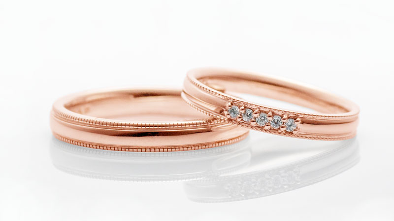 ミルデザインの結婚指輪「キンモクセイ」 K18（ピンク）
